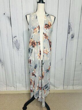 143 Story by Line Up Sz S Floral Semi Sheer Floral Sleeveless Duster Vest